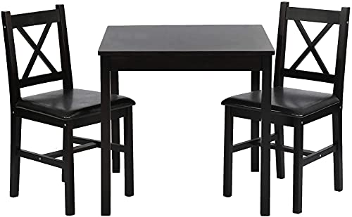 Dining Table Dining Kitchen Table Dining Set 3 Piece Table and Chair for 2 Person  Wooden  Table with  2  Chairs Dining Room Table Set,Dark Brown 