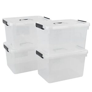 Doryh 10 L Plastic Lidded Storage Bin, Clear Latching Box with Handle, 4 Packs