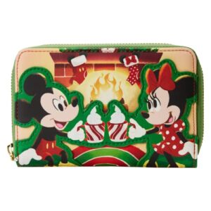 loungefly disney mickey and minnie mouse hot cocoa fireplace zip around wallet