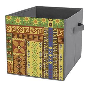 ethnic symbol foldable storage bins printd fabric cube baskets boxes with handles for clothes toys, 11x11x11