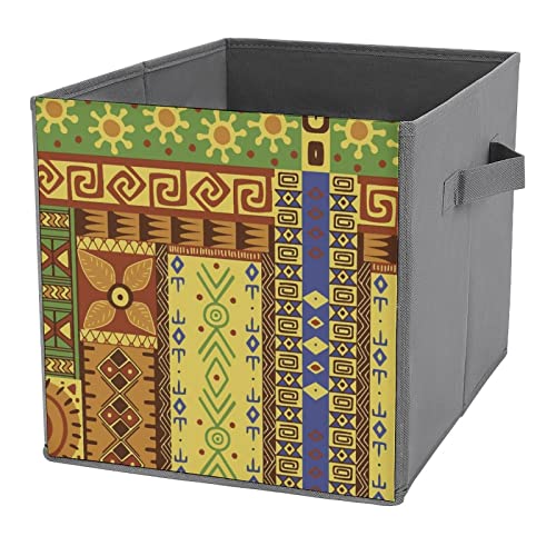 Ethnic Symbol Foldable Storage Bins Printd Fabric Cube Baskets Boxes with Handles for Clothes Toys, 11x11x11