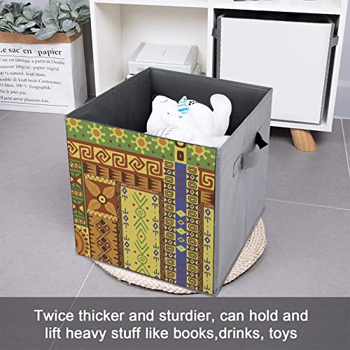 Ethnic Symbol Foldable Storage Bins Printd Fabric Cube Baskets Boxes with Handles for Clothes Toys, 11x11x11