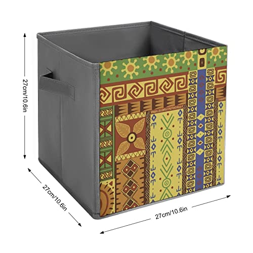 Ethnic Symbol Foldable Storage Bins Printd Fabric Cube Baskets Boxes with Handles for Clothes Toys, 11x11x11