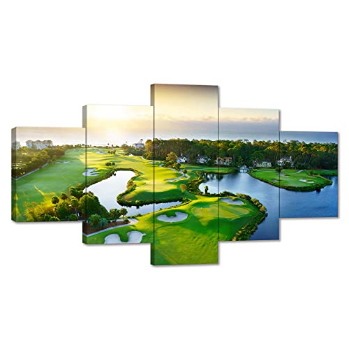 Golf Course Wall Art Sunrise Canvas Painting Sport Poster Prints Framed Picture for Living Room Office Bedroom Basement Home Decor (50Wx24H)