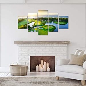 Golf Course Wall Art Sunrise Canvas Painting Sport Poster Prints Framed Picture for Living Room Office Bedroom Basement Home Decor (50Wx24H)