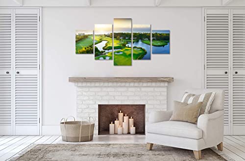 Golf Course Wall Art Sunrise Canvas Painting Sport Poster Prints Framed Picture for Living Room Office Bedroom Basement Home Decor (50Wx24H)