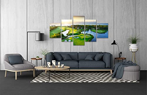 Golf Course Wall Art Sunrise Canvas Painting Sport Poster Prints Framed Picture for Living Room Office Bedroom Basement Home Decor (50Wx24H)