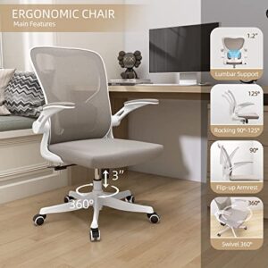 Monhey Office Chair - Ergonomic Office Chair with Lumbar Support & Flip-up Arms Home Office Desk Chairs Height Adjustable High Back Rockable Computer Chair Swivel 360° Warm Taupe Mesh Study Chair