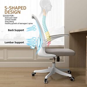 Monhey Office Chair - Ergonomic Office Chair with Lumbar Support & Flip-up Arms Home Office Desk Chairs Height Adjustable High Back Rockable Computer Chair Swivel 360° Warm Taupe Mesh Study Chair