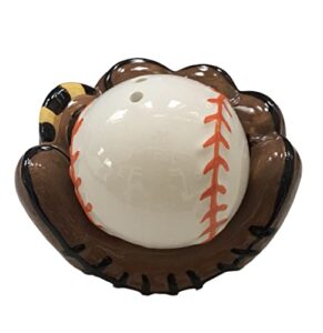 baseball glove & base ball with stitching {real look} salt and pepper shakers, catchers mit 3-1/4″ premium quality glazed ceramic