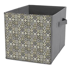vintage portugus foldable storage bins printd fabric cube baskets boxes with handles for clothes toys, 11x11x11