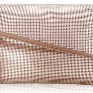 Venoline Large Metal Mesh Evening Clutch Bag Convertible Handbag Tassel Purse Rose Gold