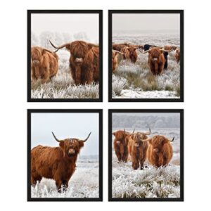 Highland Cow Wall Art Highland Cow Print - Set of 4 (8x10") Highland Cow Bathroom Wall Art Highland Cow Decor For Nursery, Highland Cow Wall Art Bathroom, Highland Cow Prints, Cow Wall Art - UNFRAMED