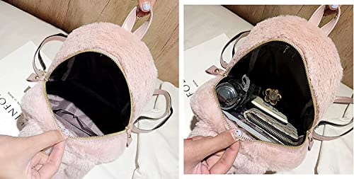 CHERSE Kawaii Fluffy Purse Backpack Plush Backpack Furry Bag Fuzzy Bag Girls Women Faux Fur Travel Daypacks Rabbit Design (Light Brown)