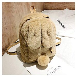 CHERSE Kawaii Fluffy Purse Backpack Plush Backpack Furry Bag Fuzzy Bag Girls Women Faux Fur Travel Daypacks Rabbit Design (Light Brown)