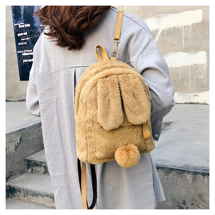 CHERSE Kawaii Fluffy Purse Backpack Plush Backpack Furry Bag Fuzzy Bag Girls Women Faux Fur Travel Daypacks Rabbit Design (Light Brown)