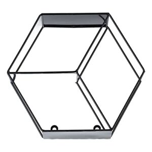 EPMANN Wrought Iron Wall Shelf, Wall Mounted Floating Shelf Hexagonal Shelf Retro Flower Stand Display Stand for Bedroom Living Room Office(Black)