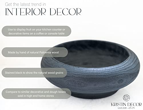 Kristin Decor Handmade Large Decorative Wooden Bowl for Farmhouse Kitchen Counter Decor or Coffee Table Decor, Black