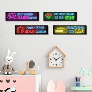 4 Pcs Printed Neon Gaming Posters, Boys Room Decorations for Bedroom, gamer wall art,Gamer, Teen boy bedroom,Neon Gaming Decor for Boys Room Wooden