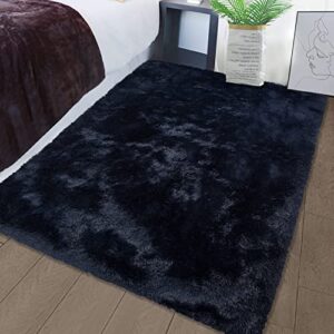 fashionwu shag rug plush small shaggy rugs soft area rug for bedroom fluffy area rug non-slip furry plush rugs modern accent rug for indoor bedroom living room, navy, 2 x 3