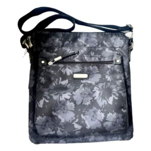baggallini floral design go bagg – rfid phone wristlet crossbody handbag travel – black gray