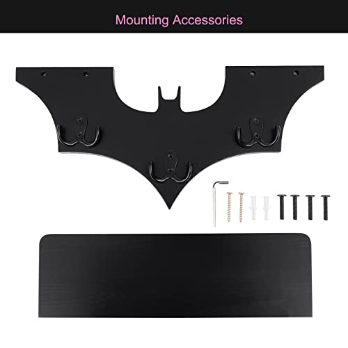 WK&YOHFY Bat Shelf Gothic Home Decor Floating Shelves-Gothic Shelves for Oddities and Curiosities-Bat Decor Spooky Hanging Shelf with 3 Double Hooks