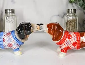 Set Of 1 French Basset Hounds Magnetic Ceramic Salt Pepper Shakers Set