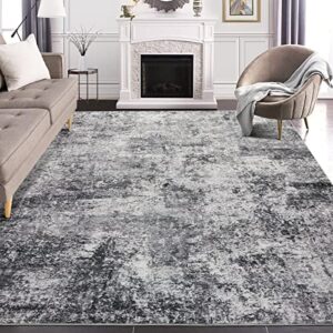 area rug living room rugs – 8×10 large soft indoor neutral modern abstract low pile washable rug carpet for bedroom dining room farmhouse home office – grey