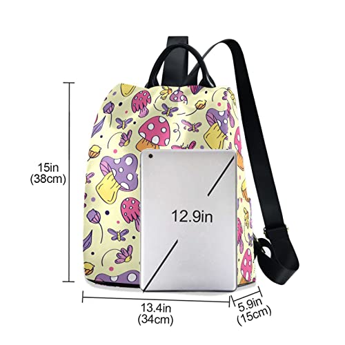 NFMILI Kawaii Mini Mushrooms Women Casual Backpack Anti Theft School Travel Daily Daypacks Modern Simple Purse with Fuzz Ball Key Chain 13.4 X 5.9 X 15 inch