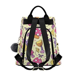 NFMILI Kawaii Mini Mushrooms Women Casual Backpack Anti Theft School Travel Daily Daypacks Modern Simple Purse with Fuzz Ball Key Chain 13.4 X 5.9 X 15 inch