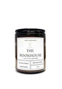 the bookhouse | library scented candle | bookish candle | hand poured soy wax candle | 7.2 oz | amber glass jar
