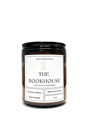 The Bookhouse | Library Scented Candle | Bookish Candle | Hand Poured Soy Wax Candle | 7.2 oz | Amber Glass Jar