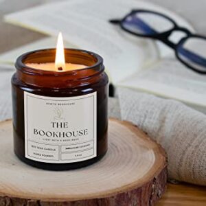 The Bookhouse | Library Scented Candle | Bookish Candle | Hand Poured Soy Wax Candle | 7.2 oz | Amber Glass Jar