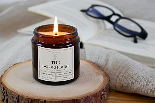 The Bookhouse | Library Scented Candle | Bookish Candle | Hand Poured Soy Wax Candle | 7.2 oz | Amber Glass Jar