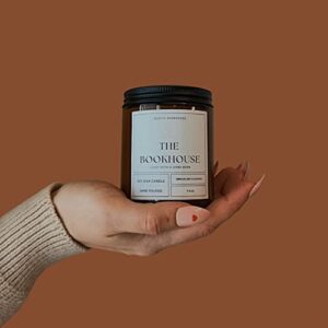 The Bookhouse | Library Scented Candle | Bookish Candle | Hand Poured Soy Wax Candle | 7.2 oz | Amber Glass Jar