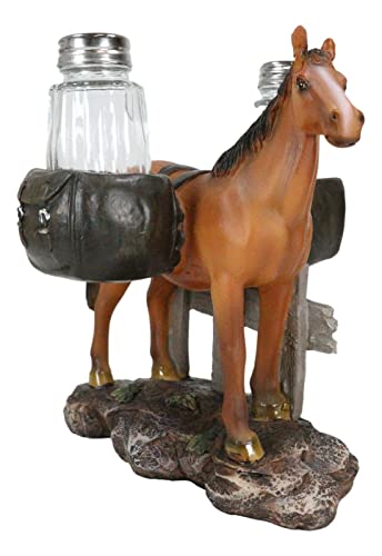 Set Of 1 Brown Stallion Horse With Saddlebags Salt Pepper Shakers Holder Figurine