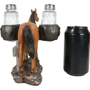 Set Of 1 Brown Stallion Horse With Saddlebags Salt Pepper Shakers Holder Figurine