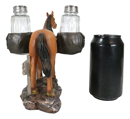 Set Of 1 Brown Stallion Horse With Saddlebags Salt Pepper Shakers Holder Figurine