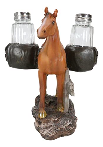 Set Of 1 Brown Stallion Horse With Saddlebags Salt Pepper Shakers Holder Figurine