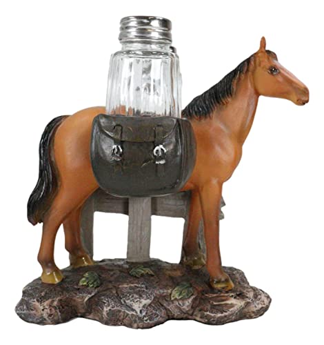 Set Of 1 Brown Stallion Horse With Saddlebags Salt Pepper Shakers Holder Figurine