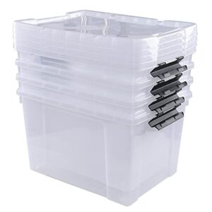 obstnny 4 pack huge storage bin with wheels, 50 quart latching box, clear