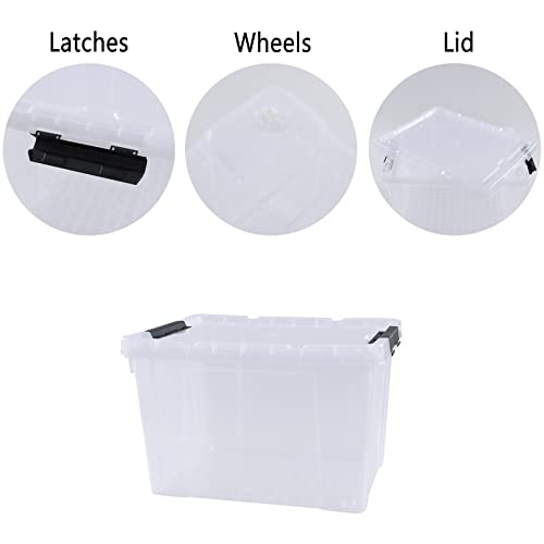 Obstnny 4 Pack Huge Storage Bin with Wheels, 50 Quart Latching Box, Clear