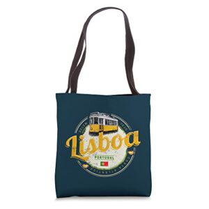 lisbon portugal with retro tram vintage souvenir tote bag