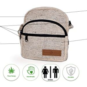 Crossbody Bag Purse Made From Pure Hemp - Unisex Hippie boho Tote Handmade shoulder bag for Travel, purse for men and women (Natural Khaki)