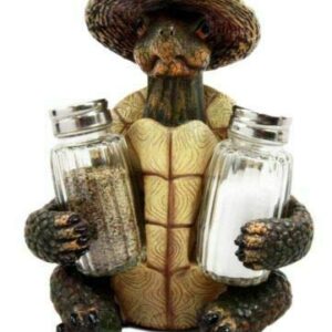 Set Of 1 Outgoing Turtle With Wicker Hat Salt Pepper Shakers Holder Figurine