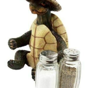 Set Of 1 Outgoing Turtle With Wicker Hat Salt Pepper Shakers Holder Figurine