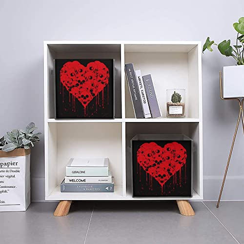 Skull Love Foldable Storage Bins Printd Fabric Cube Baskets Boxes with Handles for Clothes Toys, 11x11x11