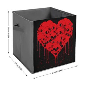 Skull Love Foldable Storage Bins Printd Fabric Cube Baskets Boxes with Handles for Clothes Toys, 11x11x11