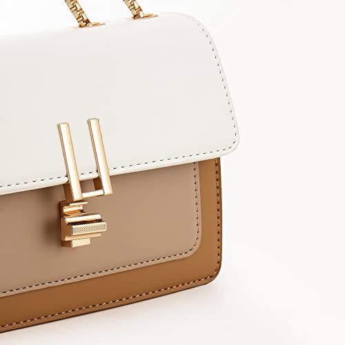 Crossbody Bags for Women Cute Faux Leather Trendy Cross Body Bag Purses for Women Small Color-Block Designer Handbags Ladies Purse Satchel Chain Strap Shoulder Bag Beige White