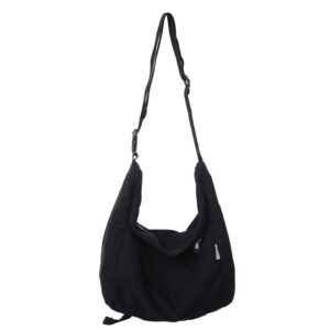 aesthetic boho canvas crossbody bag tote bag, women girls y2k harajuku grunge shoulder bag large retro handbag (black)